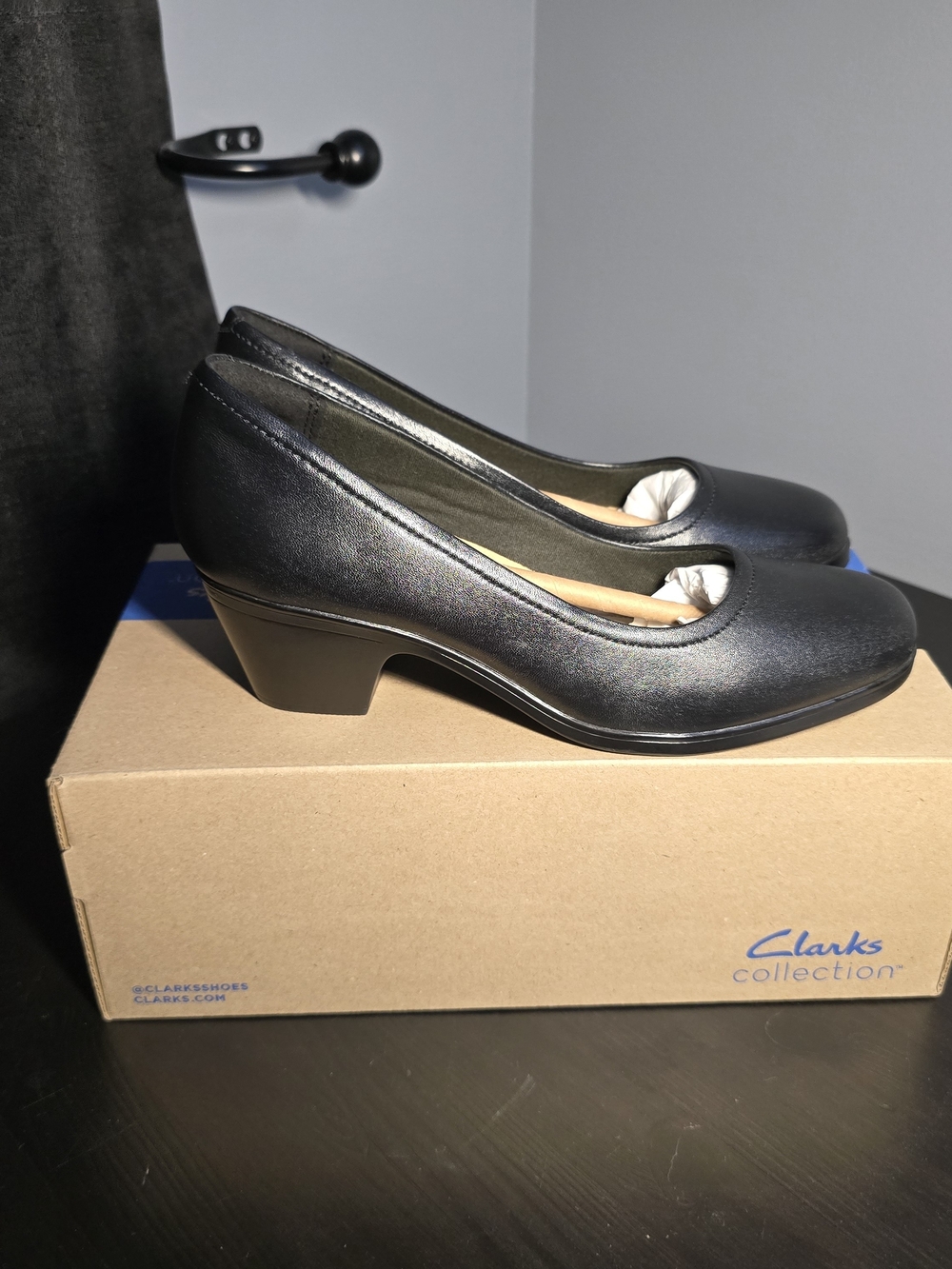 Clarks Black Mid Heel Court Shoe